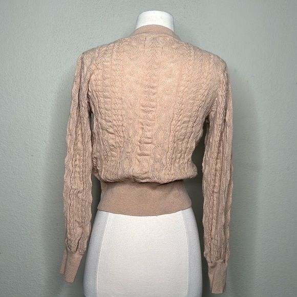 Demylee x J. Crew Limited Edition Pointelle Puff Sleeve Wool Sweater Camel MED - Picture 9 of 14